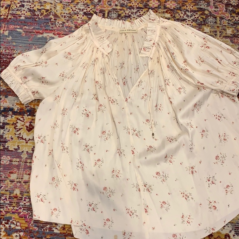 ulla johnson floral short sleeve top